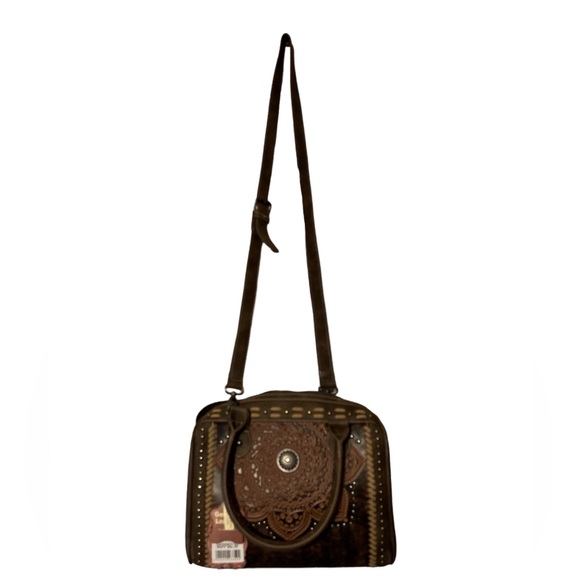 Trinity Ranch Tooled Leather Crossbody Satchel - Picture 3 of 3